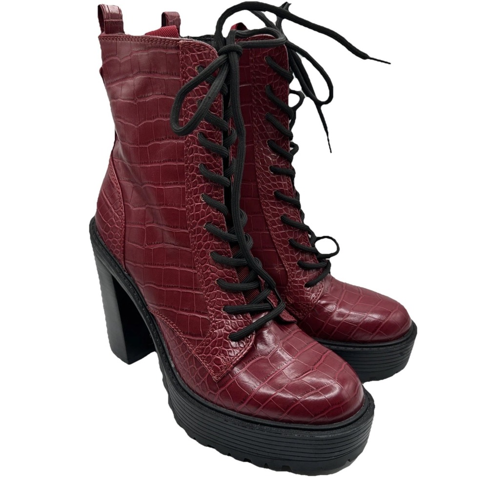 NEW Guess Kaniela Combat Boots Women Size 8.5 M Dark Red‎